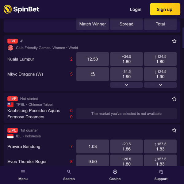 Live Betting Section SpinBet
