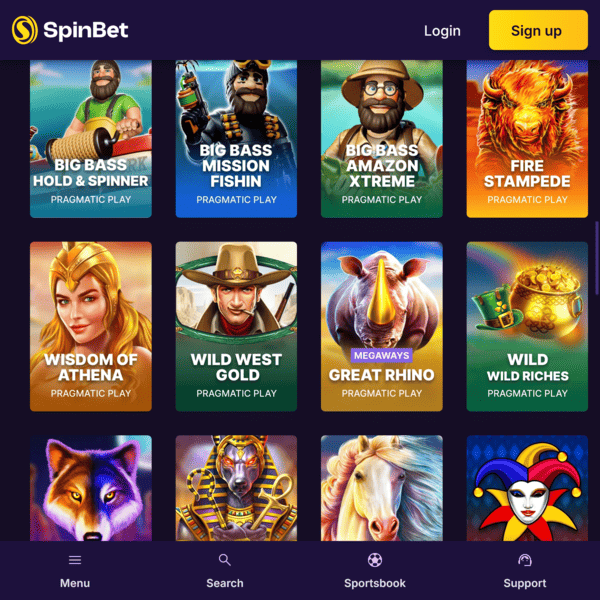 Slot Games Selection SpinBet
